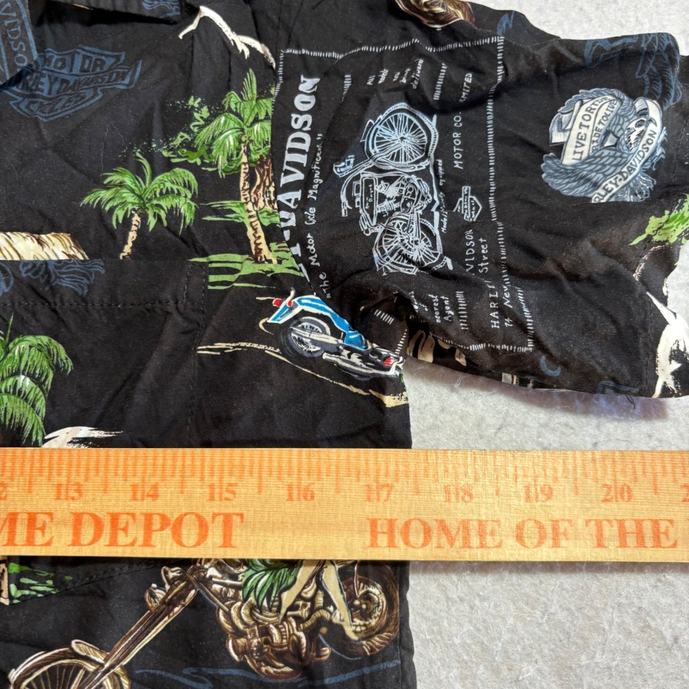 Harley Davidson Boys Hawaiian Button Up Shirt Black Motorcycles Palm Trees Aloha - Picture 5 of 8